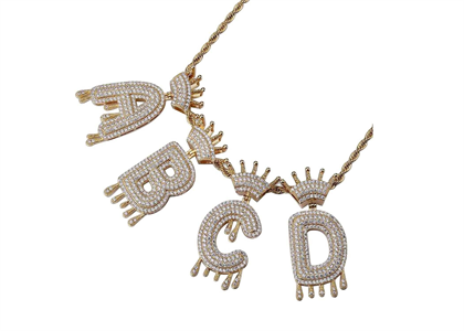 Micro Pave Iced Out Crowned Initial Letter Pendant